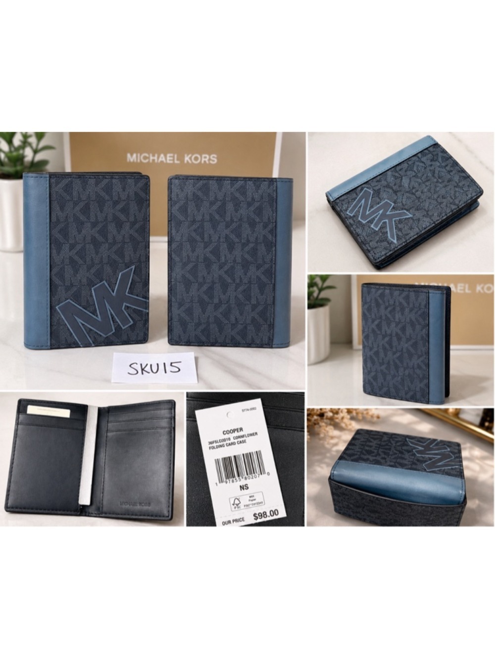 NWT Michael Kors Cooper MK Logo Folding Card Case Wallet Cornflower Blue